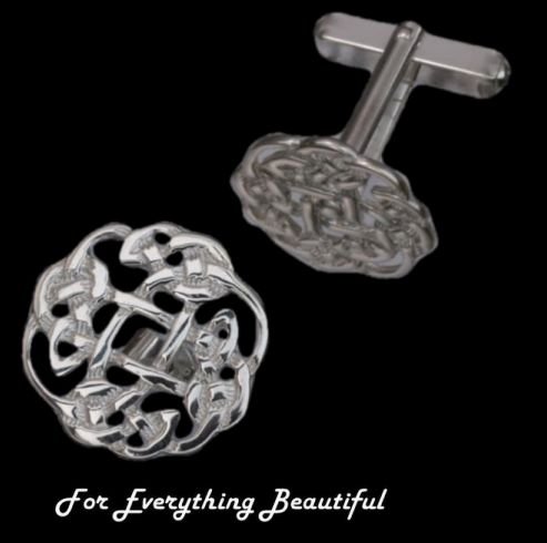 Image 0 of Celtic Interwoven Floral Puff Sterling Silver Mens Cufflinks
