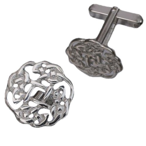 Image 1 of Celtic Interwoven Floral Puff Sterling Silver Mens Cufflinks