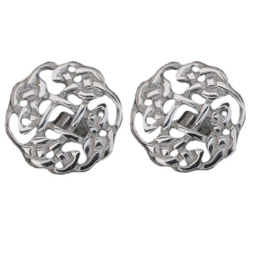 Image 3 of Celtic Interwoven Floral Puff Sterling Silver Mens Cufflinks