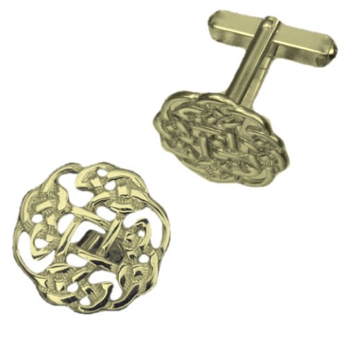 Image 1 of Celtic Interwoven Floral Puff 9K Yellow Gold Mens Cufflinks