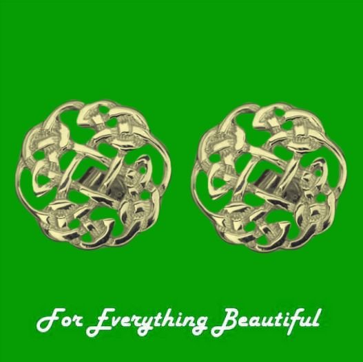 Image 2 of Celtic Interwoven Floral Puff 9K Yellow Gold Mens Cufflinks
