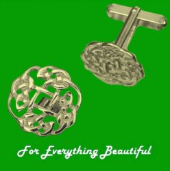 Celtic Interwoven Floral Puff 9K Yellow Gold Mens Cufflinks