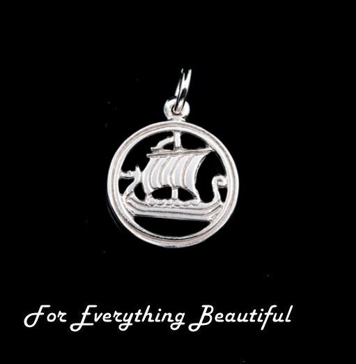 Image 0 of Viking Ship Design Round Shaped Sterling Silver Charm