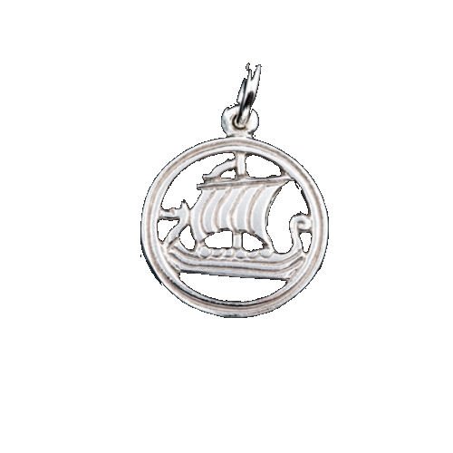 Image 1 of Viking Ship Design Round Shaped Sterling Silver Charm