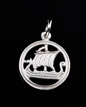 Image 2 of Viking Ship Design Round Shaped Sterling Silver Charm