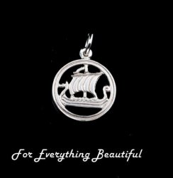 Viking Ship Design Round Shaped Sterling Silver Charm