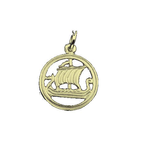 Image 1 of Viking Ship Design Round Shaped 9K Yellow Gold Charm