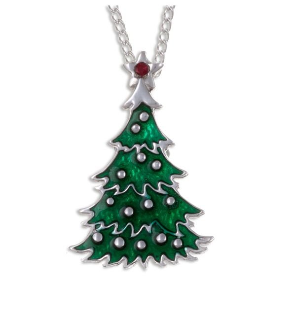 Image 1 of Christmas Tree Enamel Red Crystal Stylish Pewter Pendant
