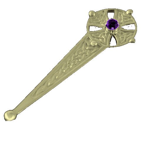Image 1 of Celtic Cross Knotwork Purple Amethyst 9K Yellow Gold Kilt Pin 