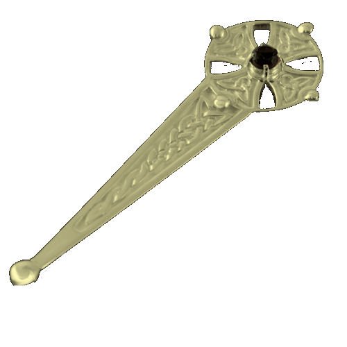 Image 1 of Celtic Cross Knotwork Smokey Quartz 9K Yellow Gold Kilt Pin 