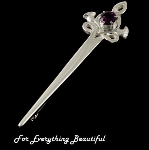 Image 0 of Scottish Thistle Purple Amethyst Sterling Silver Kilt Pin