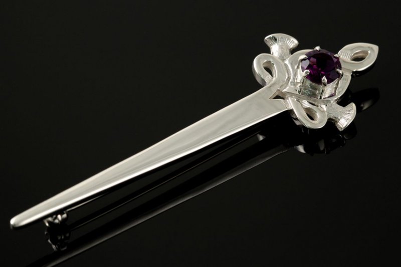 Image 2 of Scottish Thistle Purple Amethyst Sterling Silver Kilt Pin
