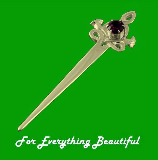 Image 0 of Scottish Thistle Purple Amethyst 9K Yellow Gold Kilt Pin