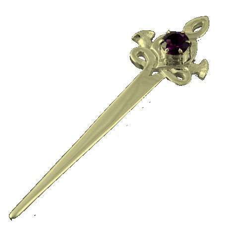 Image 1 of Scottish Thistle Purple Amethyst 9K Yellow Gold Kilt Pin
