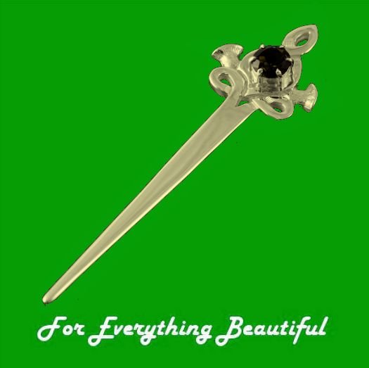 Image 0 of Scottish Thistle Smokey Quartz 9K Yellow Gold Kilt Pin