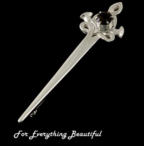 Image 0 of Scottish Thistle Smokey Quartz Sterling Silver Kilt Pin