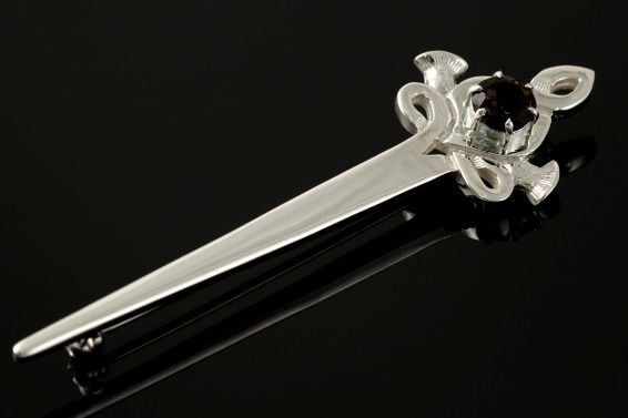 Image 2 of Scottish Thistle Smokey Quartz Sterling Silver Kilt Pin