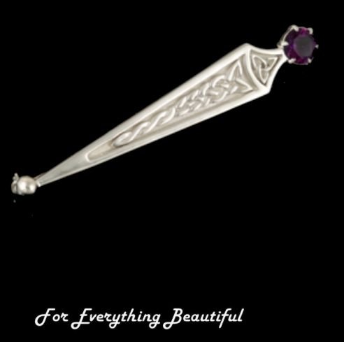 Image 0 of Celtic Line Of Life Knotwork Purple Amethyst Sterling Silver Kilt Pin