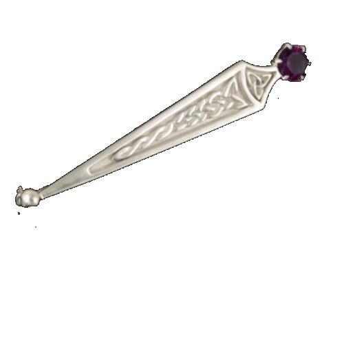 Image 1 of Celtic Line Of Life Knotwork Purple Amethyst Sterling Silver Kilt Pin