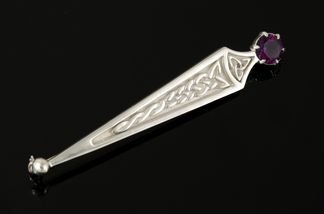 Image 2 of Celtic Line Of Life Knotwork Purple Amethyst Sterling Silver Kilt Pin