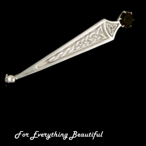 Image 0 of Celtic Line Of Life Knotwork Smokey Quartz Sterling Silver Kilt Pin