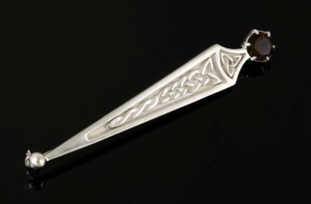 Image 2 of Celtic Line Of Life Knotwork Smokey Quartz Sterling Silver Kilt Pin