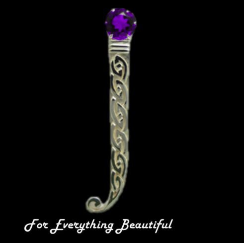 Image 0 of Celtic Knotwork Curled Tail Purple Amethyst Sterling Silver Kilt Pin