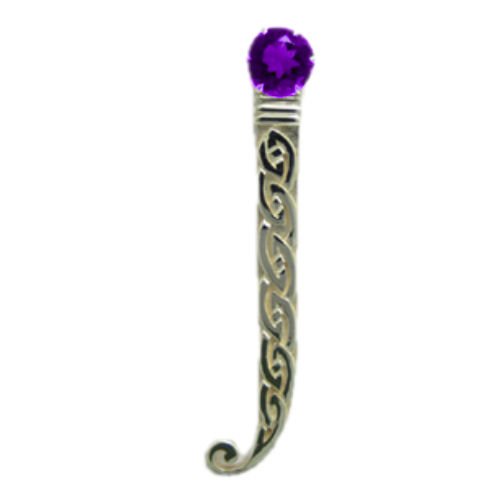 Image 1 of Celtic Knotwork Curled Tail Purple Amethyst Sterling Silver Kilt Pin