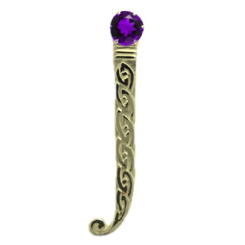 Image 1 of Celtic Knotwork Curled Tail Purple Amethyst 9K Yellow Gold Kilt Pin