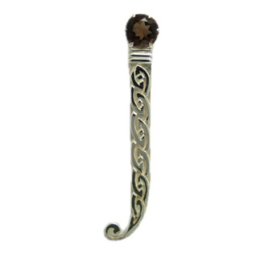 Image 0 of Celtic Knotwork Curled Tail Smokey Quartz Sterling Silver Kilt Pin
