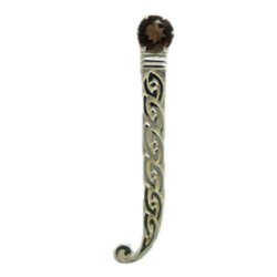 Celtic Knotwork Curled Tail Smokey Quartz Sterling Silver Kilt Pin