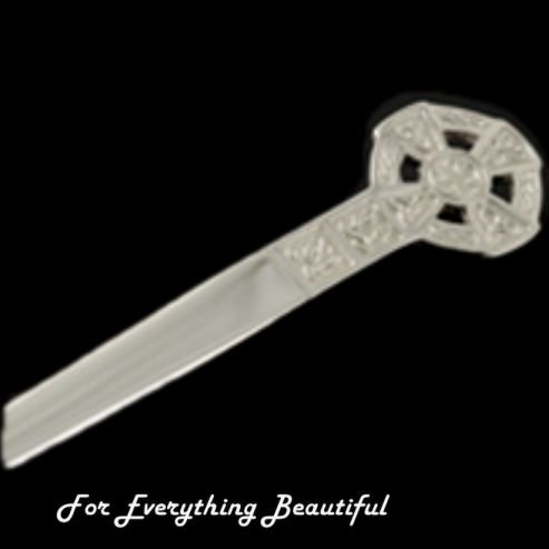 Image 0 of Celtic Cross Knotwork Polished Sterling Silver Kilt Pin
