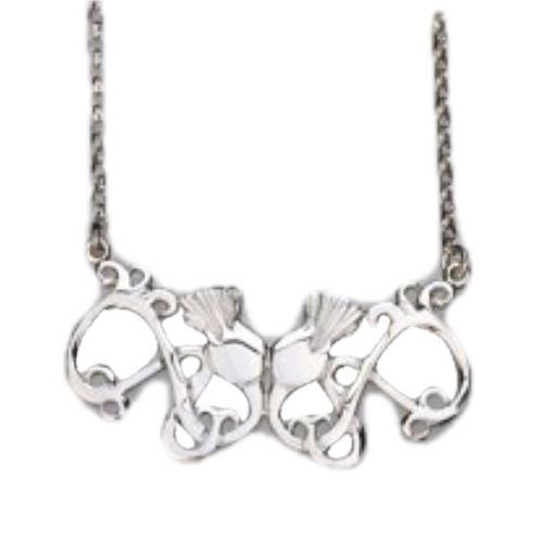 Image 1 of Scotland Thistle Floral Emblem Design Sterling Silver Necklace  