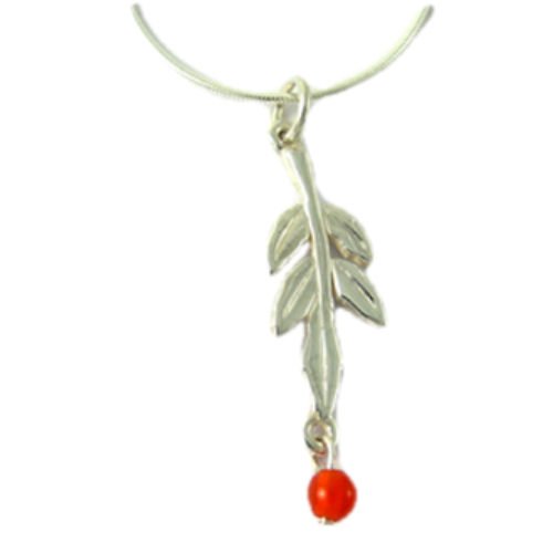 Image 1 of Rowan Tree One Leaf Drop Cornelian Sterling Silver Pendant