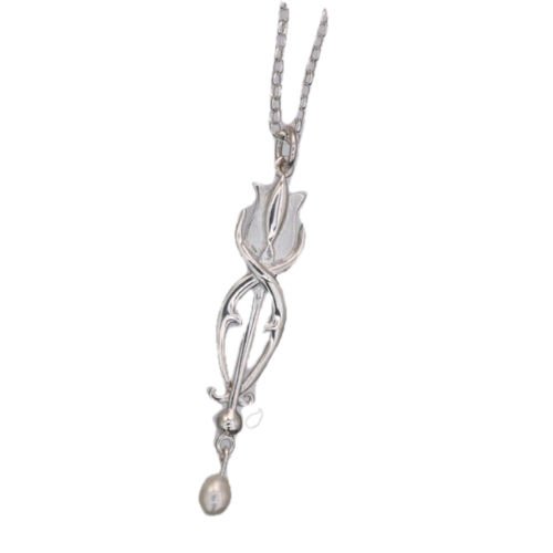 Image 1 of Art Nouveau Tulip with Pearl Design Sterling Silver Pendant