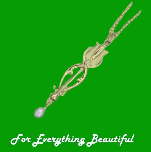 Image 0 of Art Nouveau Tulip with Pearl Design 9K Yellow Gold Pendant