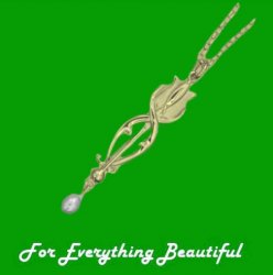 Art Nouveau Tulip with Pearl Design 9K Yellow Gold Pendant