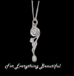 Art Nouveau Leaf Swirl Pearl Sterling Silver Pendant