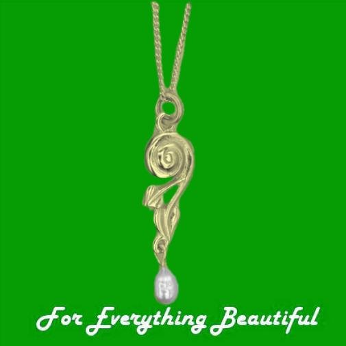 Image 0 of Art Nouveau Leaf Swirl Pearl 9K Yellow Gold Pendant