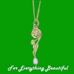 Art Nouveau Leaf Swirl Pearl 9K Yellow Gold Pendant