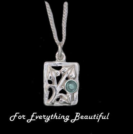 Image 0 of Art Nouveau Leaf Blue Moonstone Square Sterling Silver Pendant