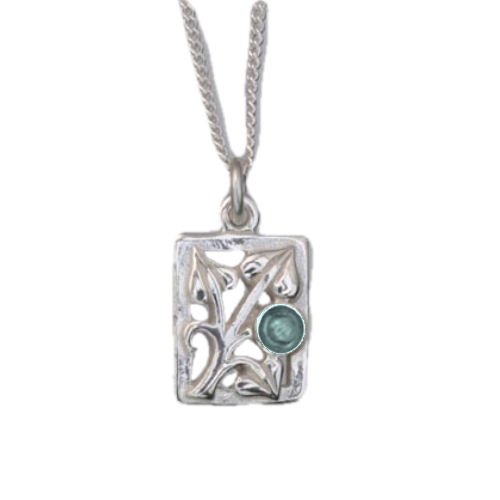 Image 1 of Art Nouveau Leaf Blue Moonstone Square Sterling Silver Pendant