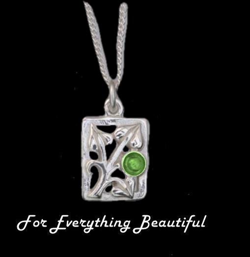 Image 0 of Art Nouveau Leaf Green Peridot Square Sterling Silver Pendant