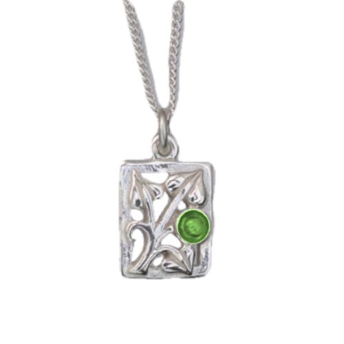 Image 1 of Art Nouveau Leaf Green Peridot Square Sterling Silver Pendant