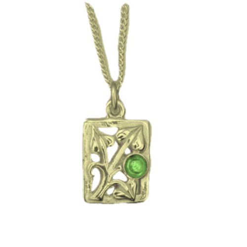 Image 1 of Art Nouveau Leaf Green Peridot Square 9K Yellow Gold Pendant