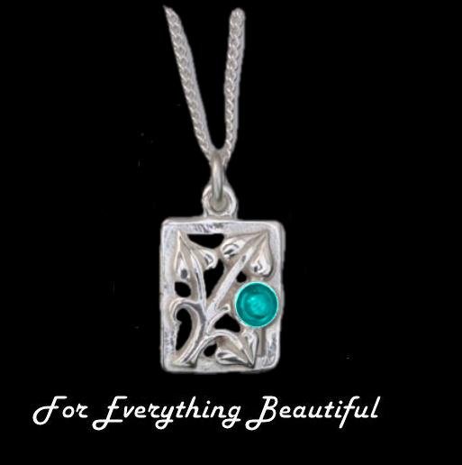 Image 0 of Art Nouveau Leaf Turquoise Square Sterling Silver Pendant