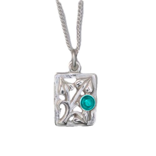 Image 1 of Art Nouveau Leaf Turquoise Square Sterling Silver Pendant