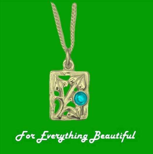 Image 0 of Art Nouveau Leaf Turquoise Square 9K Yellow Gold Pendant