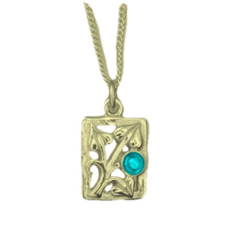 Image 1 of Art Nouveau Leaf Turquoise Square 9K Yellow Gold Pendant