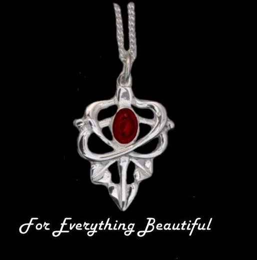 Image 0 of Art Nouveau Leaf Garnet Design Sterling Silver Pendant